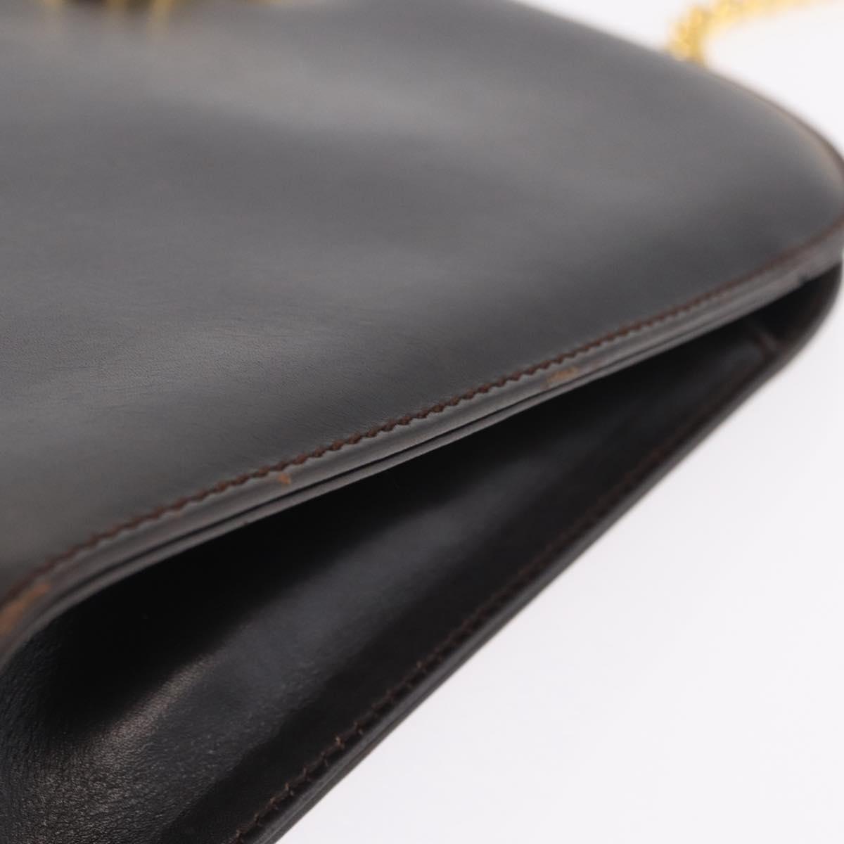 Salvatore Ferragamo Gancini Chain Shoulder Bag Leather Brown Gold Auth ka6429A