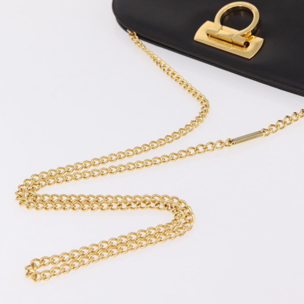 Salvatore Ferragamo Gancini Chain Shoulder Bag Leather Brown Gold Auth ka6429A