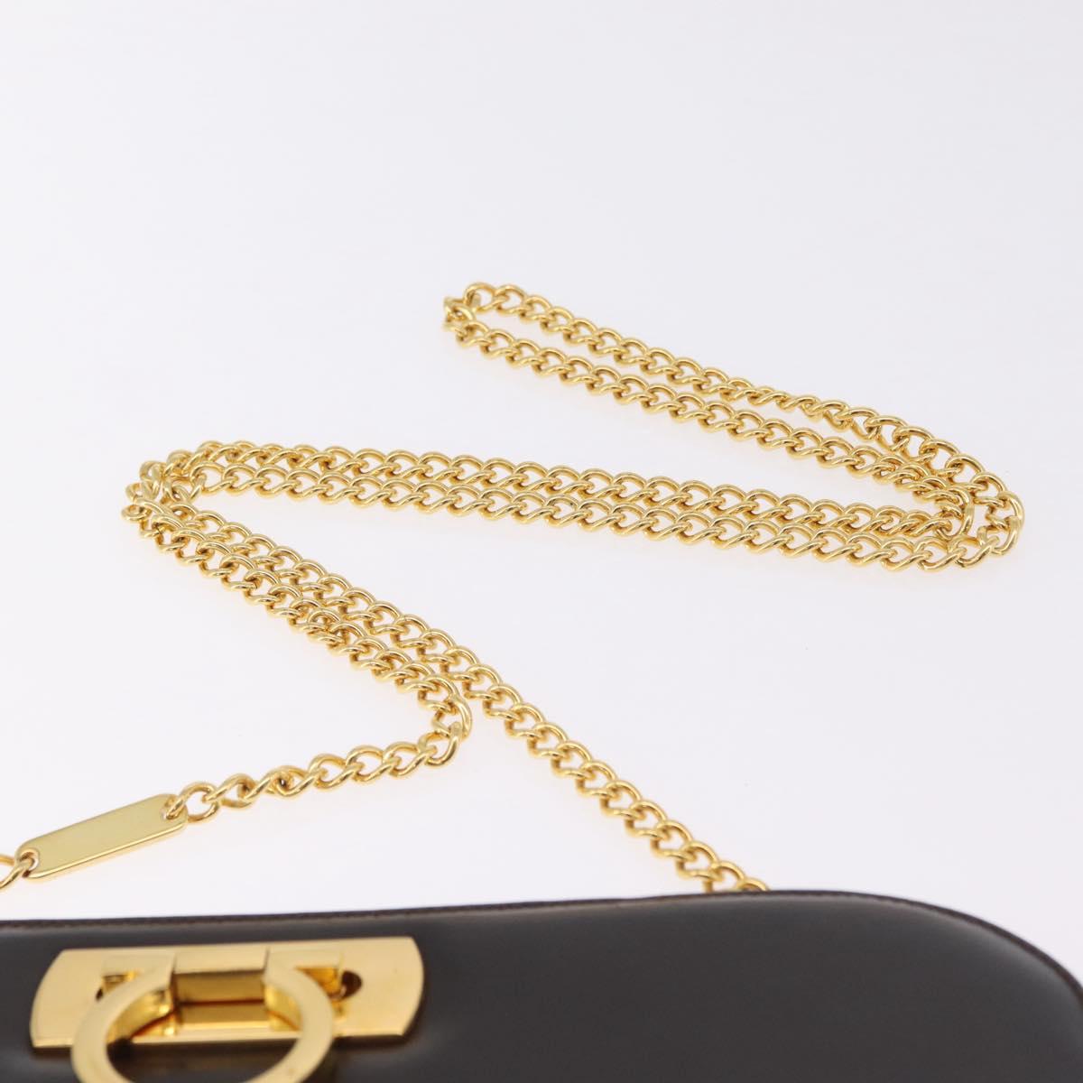 Salvatore Ferragamo Gancini Chain Shoulder Bag Leather Brown Gold Auth ka6429A