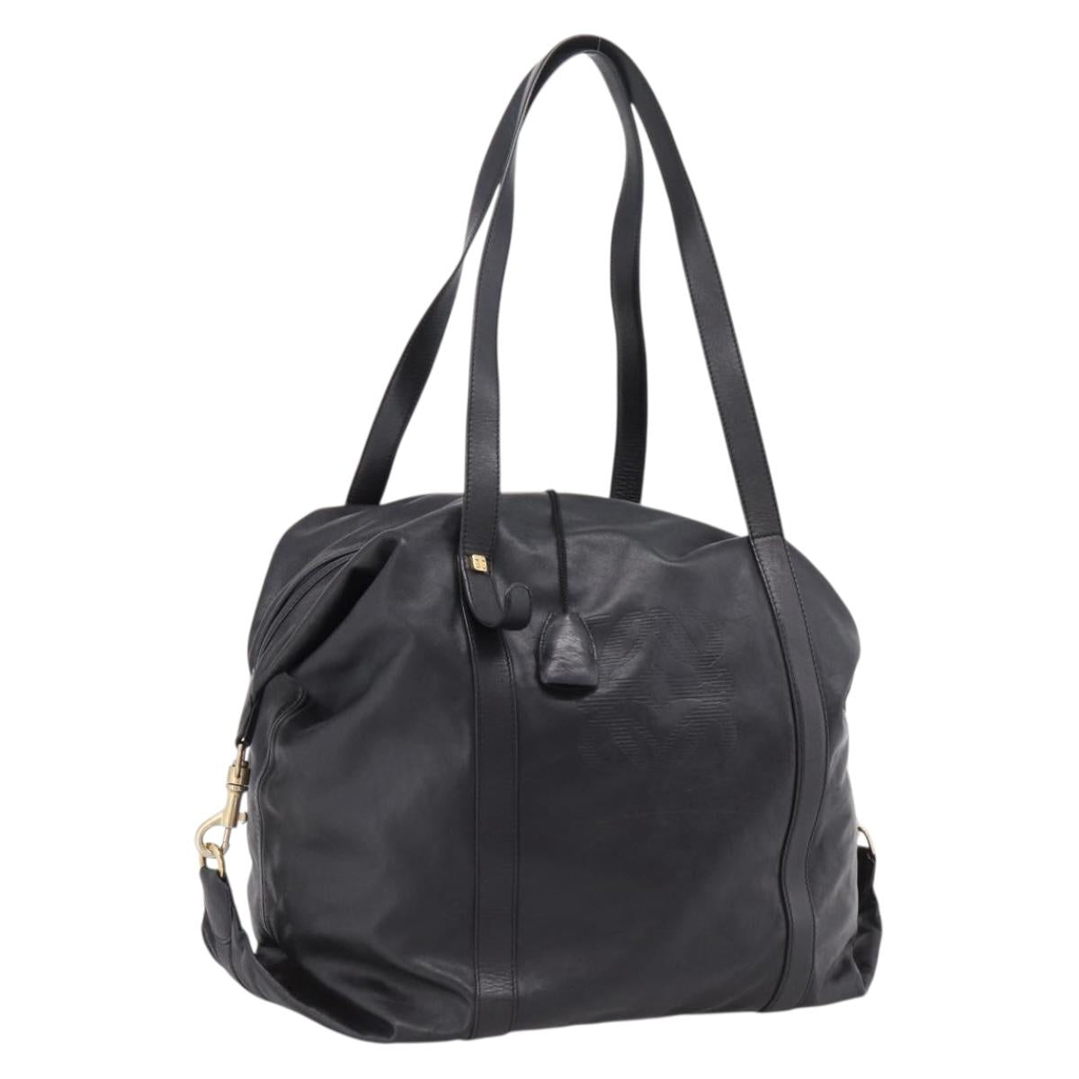 LOEWE Shoulder Bag Leather Black Gold Tone Auth ka6432V
