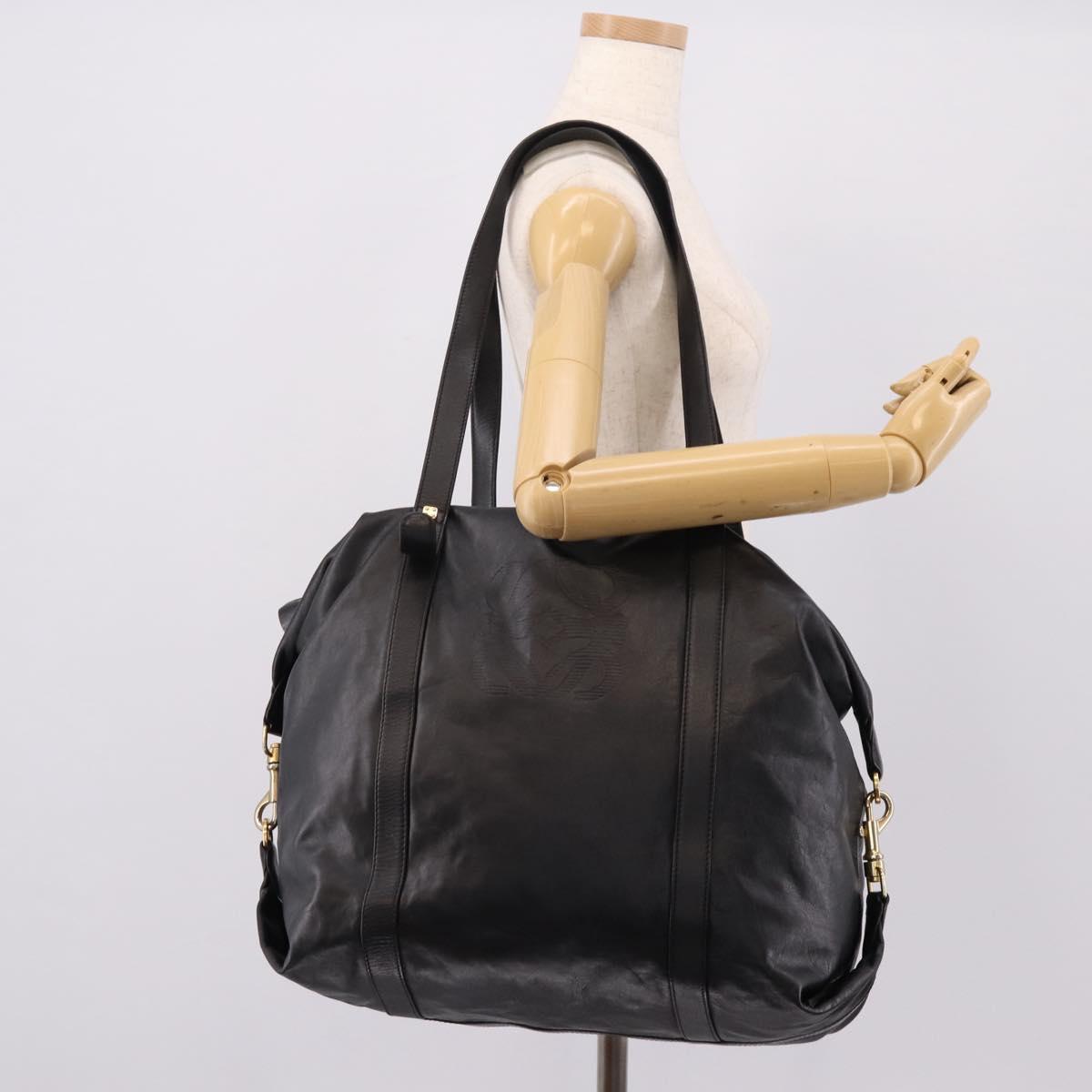 LOEWE Shoulder Bag Leather Black Gold Tone Auth ka6432V