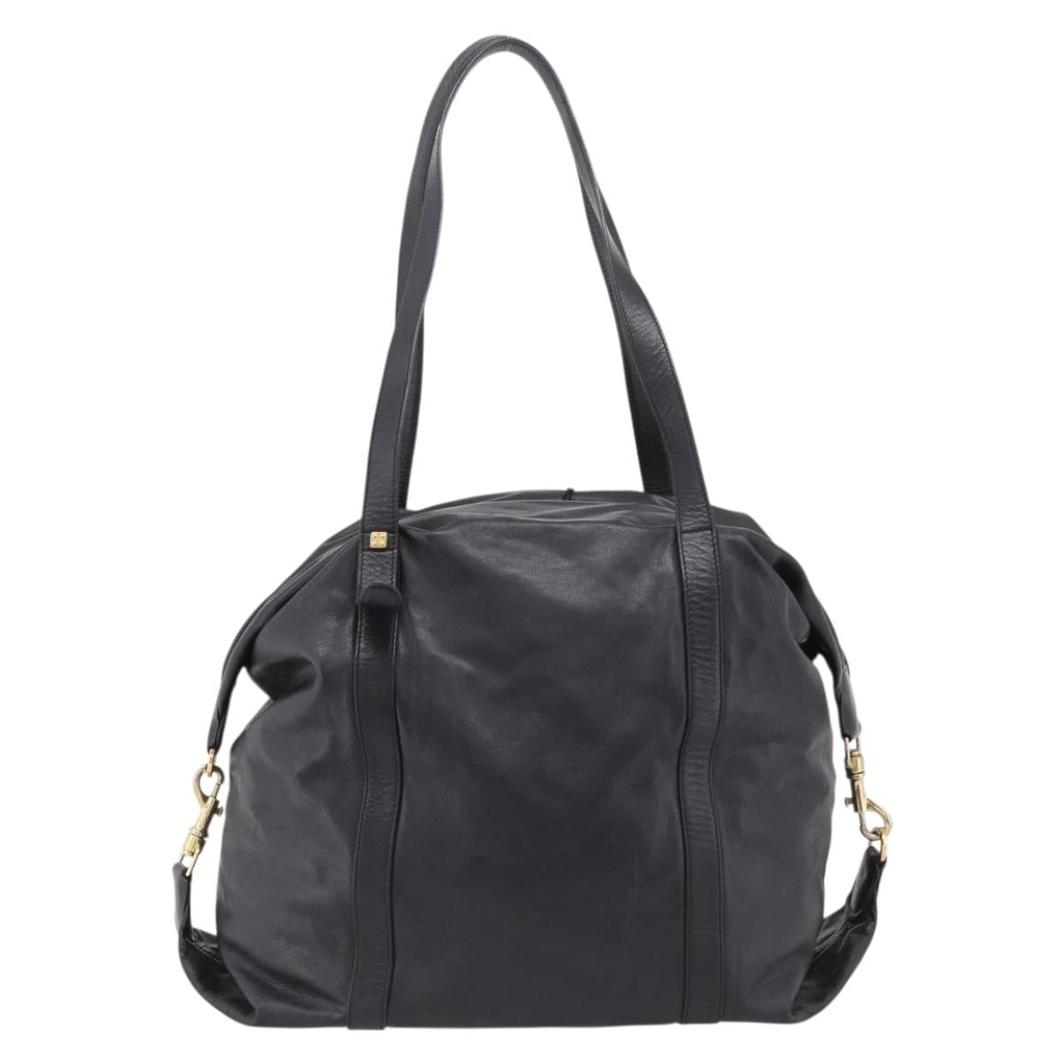 LOEWE Shoulder Bag Leather Black Gold Tone Auth ka6432V