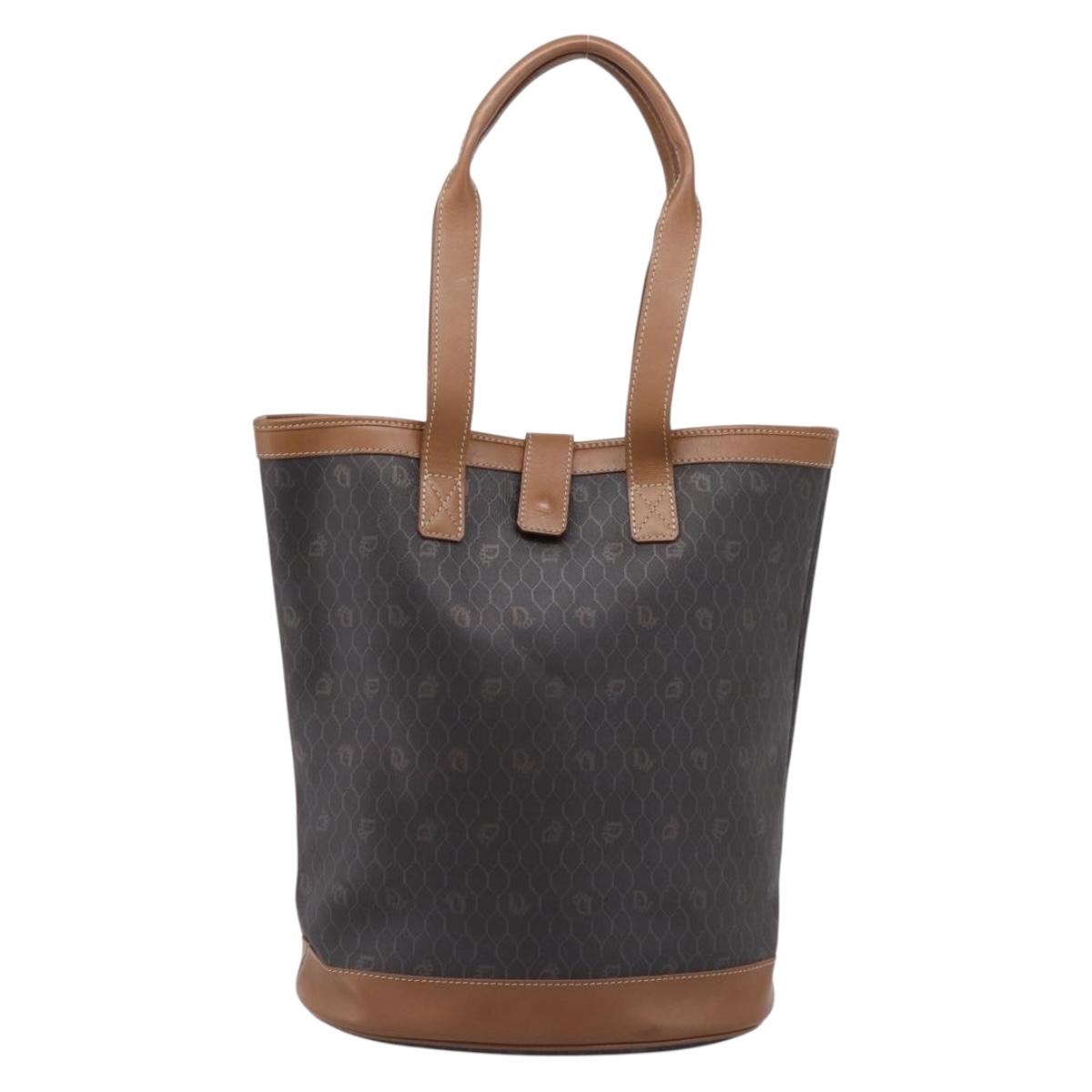 Christian Dior Honeycomb Tote Bag PVC Black Brown Auth ka6433A