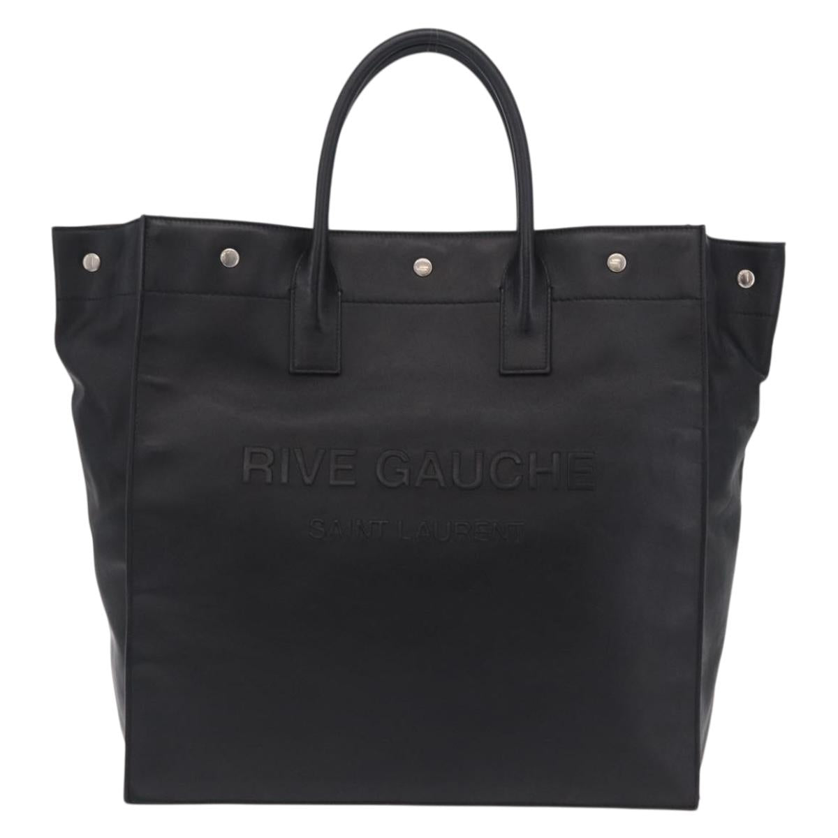 Saint Laurent Rive Gauche Tote Bag Leather Black Silver 663970 Auth ka6437M