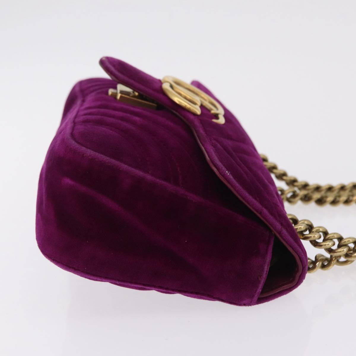 GUCCI GG Marmont Chain Shoulder Bag Velor Purple Gold Tone 446744 Auth ka6446V
