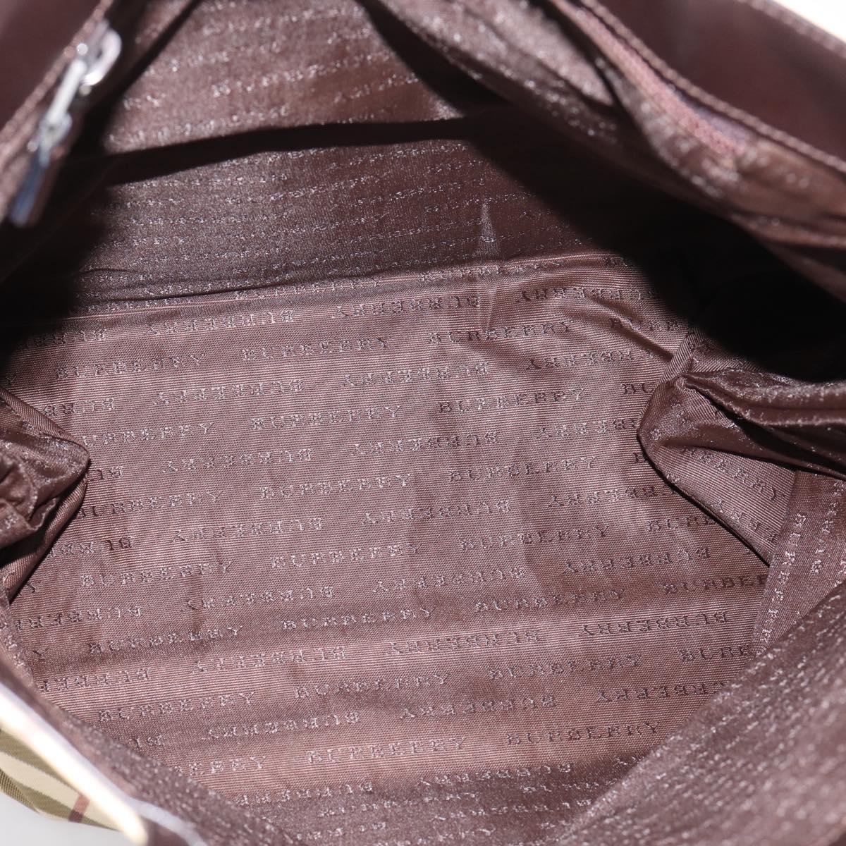 BURBERRY Nova Check Hand Bag PVC Leather Beige Silver Auth ka6453