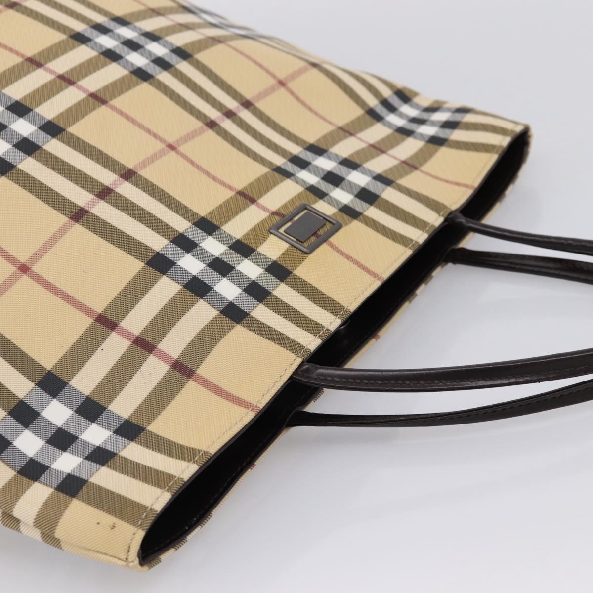 BURBERRY Nova Check Hand Bag PVC Leather Beige Silver Auth ka6453