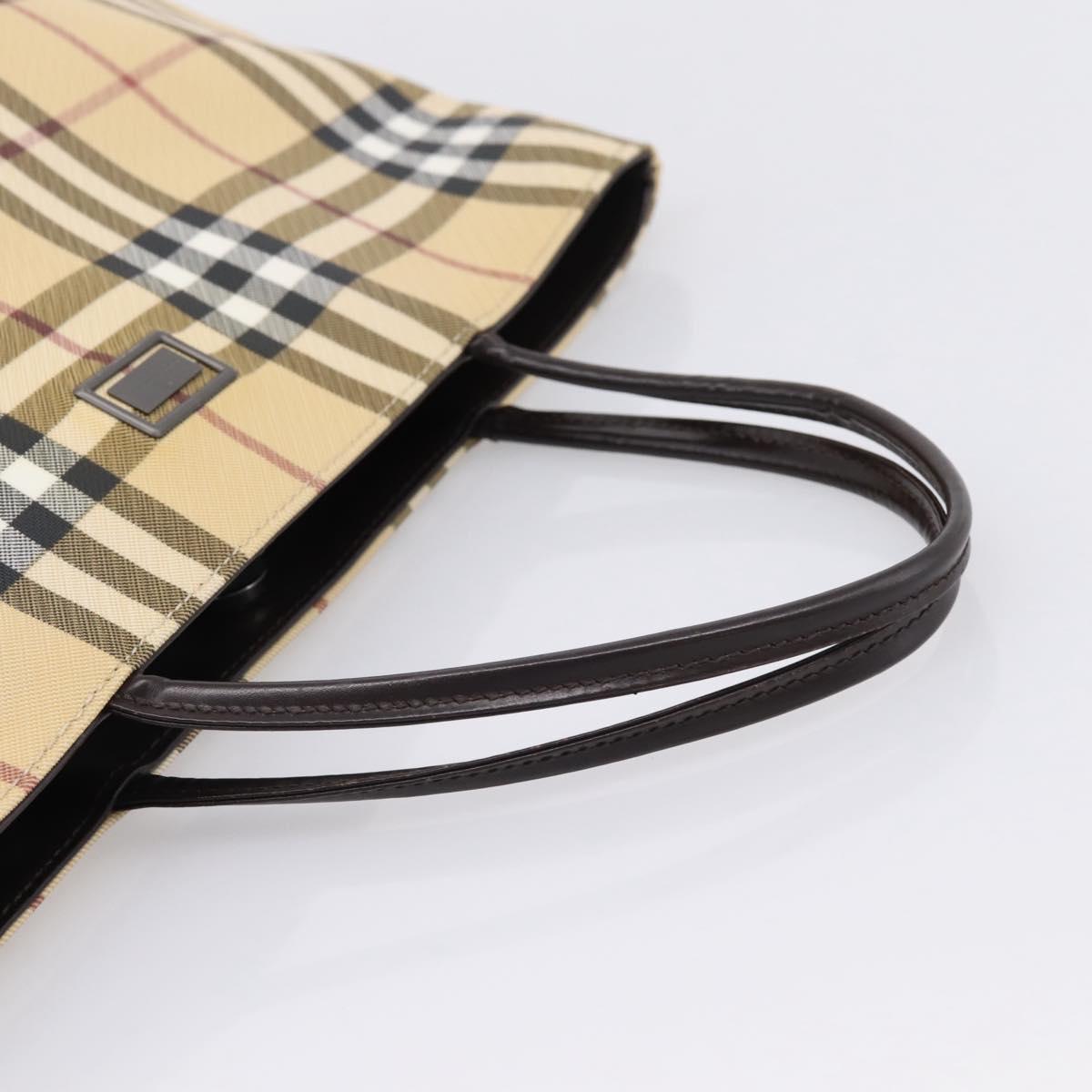 BURBERRY Nova Check Hand Bag PVC Leather Beige Silver Auth ka6453