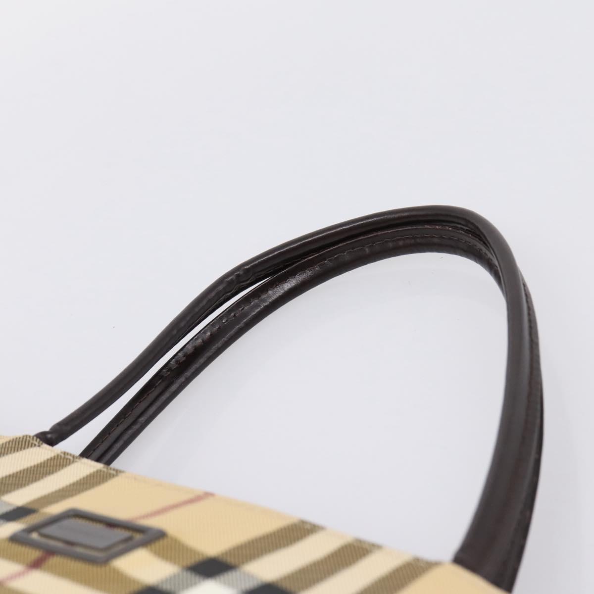 BURBERRY Nova Check Hand Bag PVC Leather Beige Silver Auth ka6453