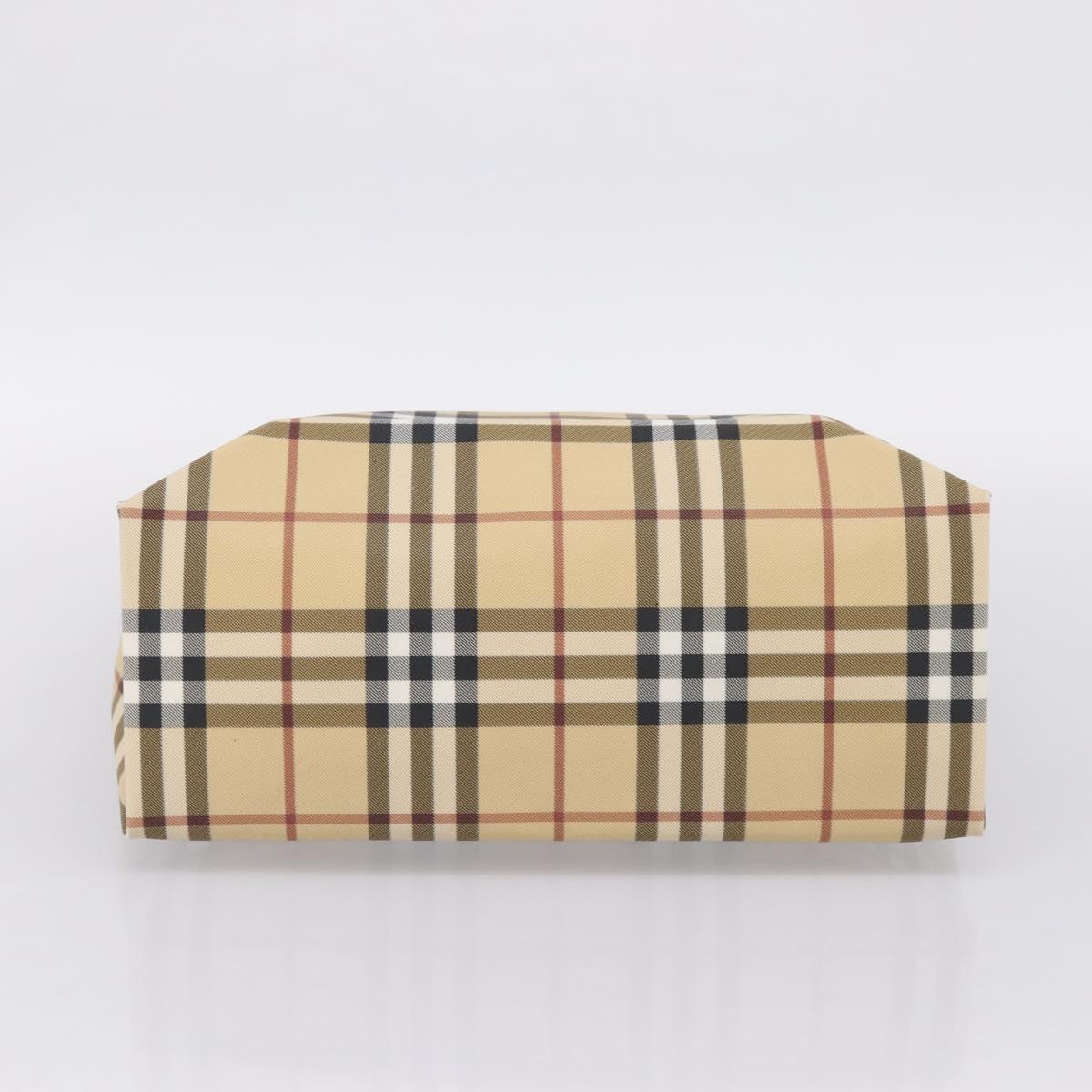 BURBERRY Nova Check Hand Bag PVC Leather Beige Silver Auth ka6453