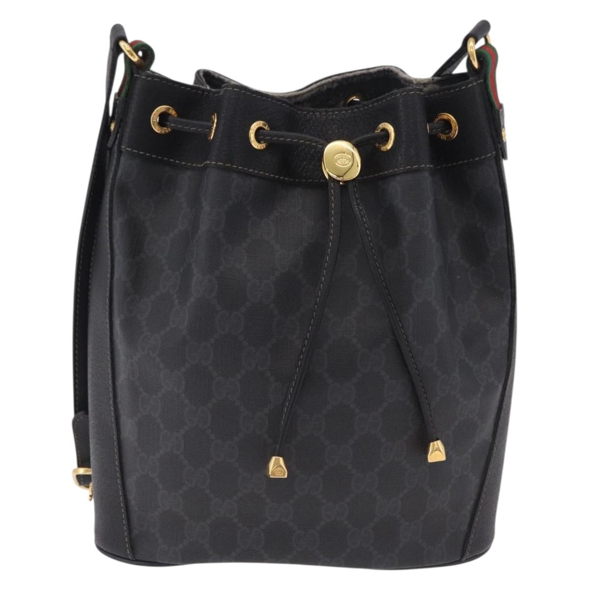 GUCCI GG Supreme Web Sherry Line Shoulder Bag PVC Black 41 02 034 Auth ka6455