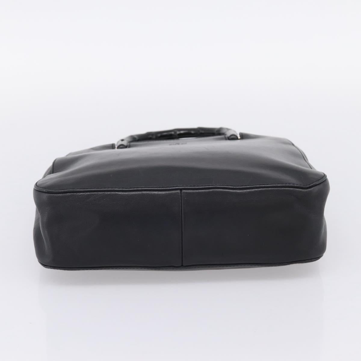 GUCCI Bamboo Hand Bag Leather Black Silver 002 1061 Auth ka6458