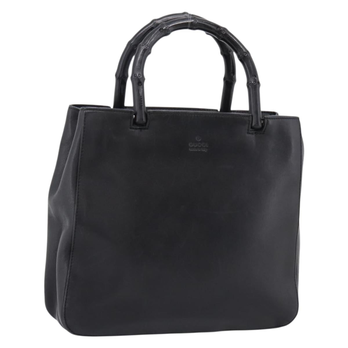 GUCCI Bamboo Hand Bag Leather Black Silver 002 1061 Auth ka6458