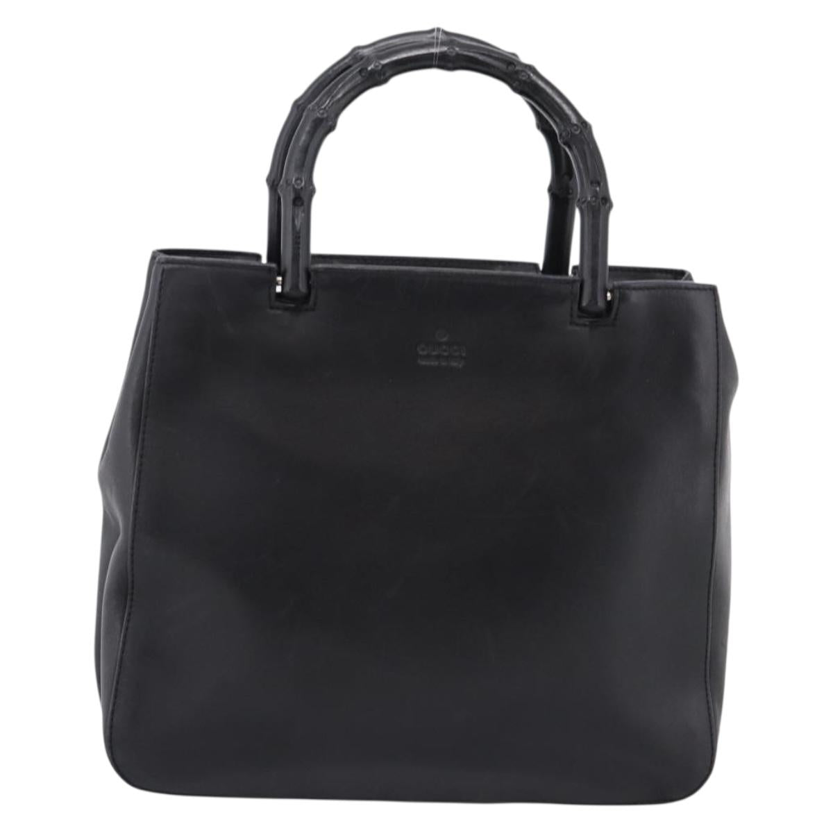 GUCCI Bamboo Hand Bag Leather Black Silver 002 1061 Auth ka6458