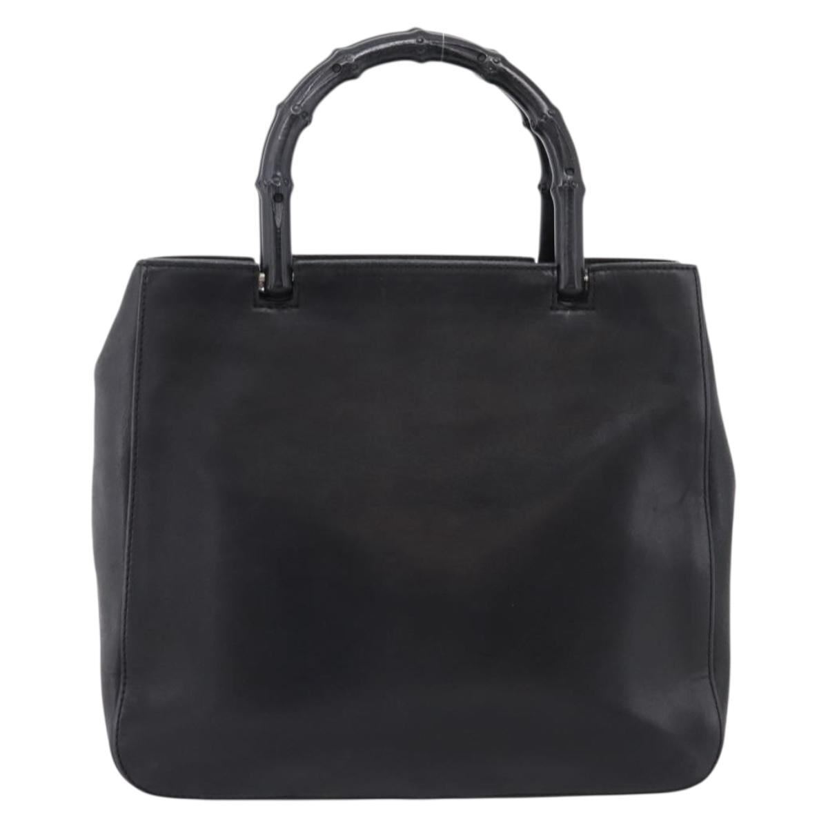 GUCCI Bamboo Hand Bag Leather Black Silver 002 1061 Auth ka6458