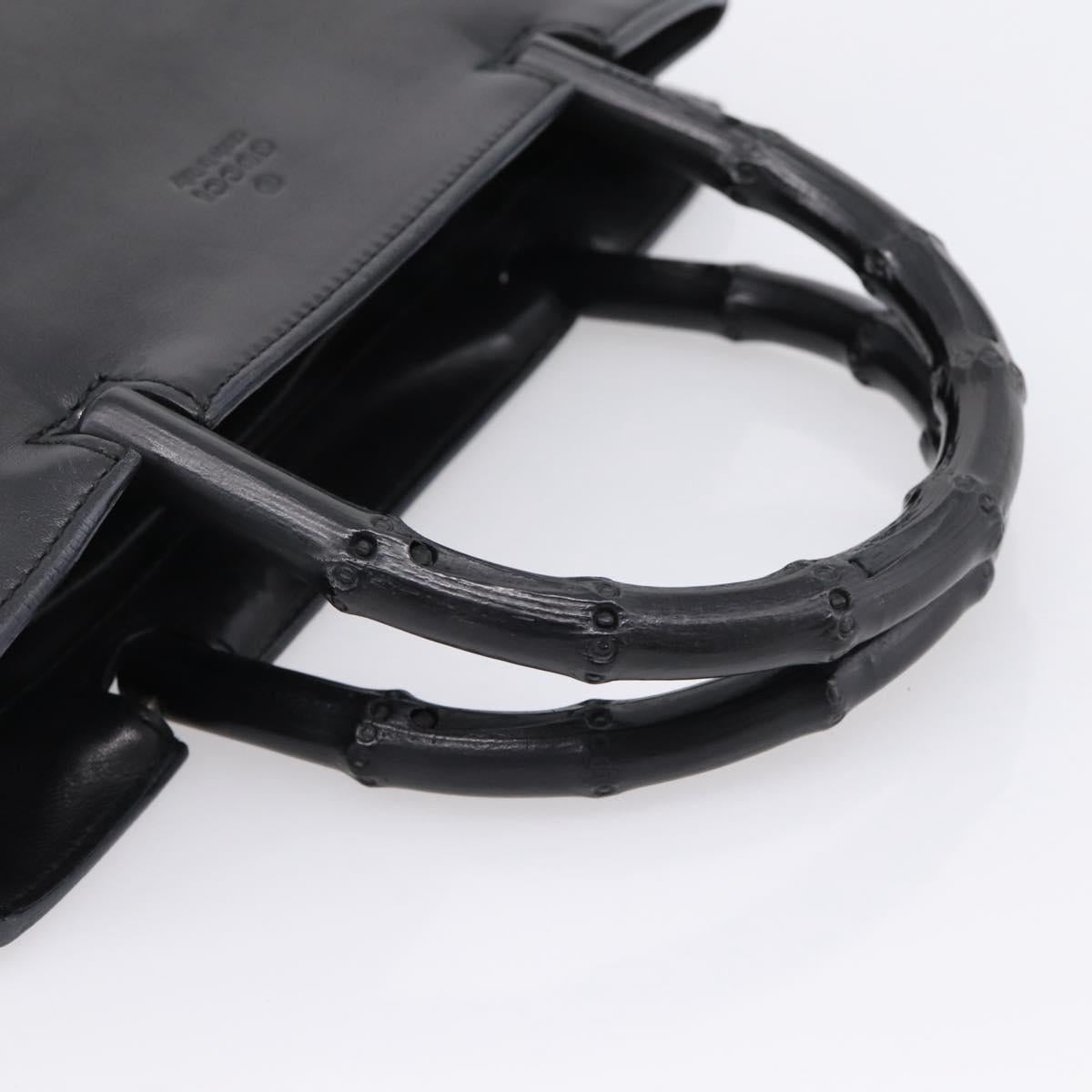 GUCCI Bamboo Hand Bag Leather Black Silver 002 1061 Auth ka6458