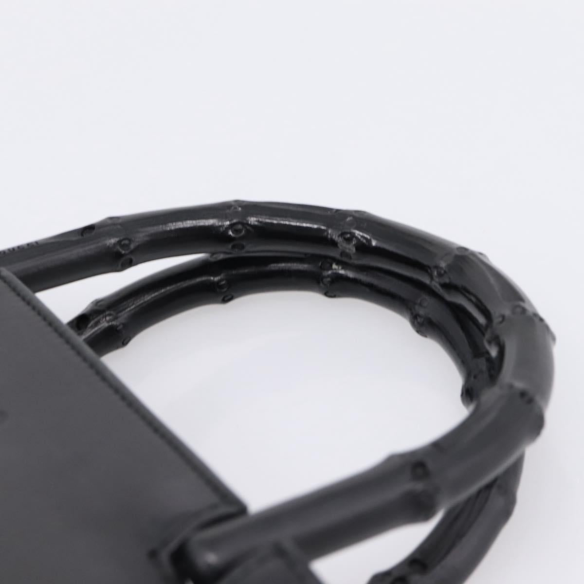 GUCCI Bamboo Hand Bag Leather Black Silver 002 1061 Auth ka6458