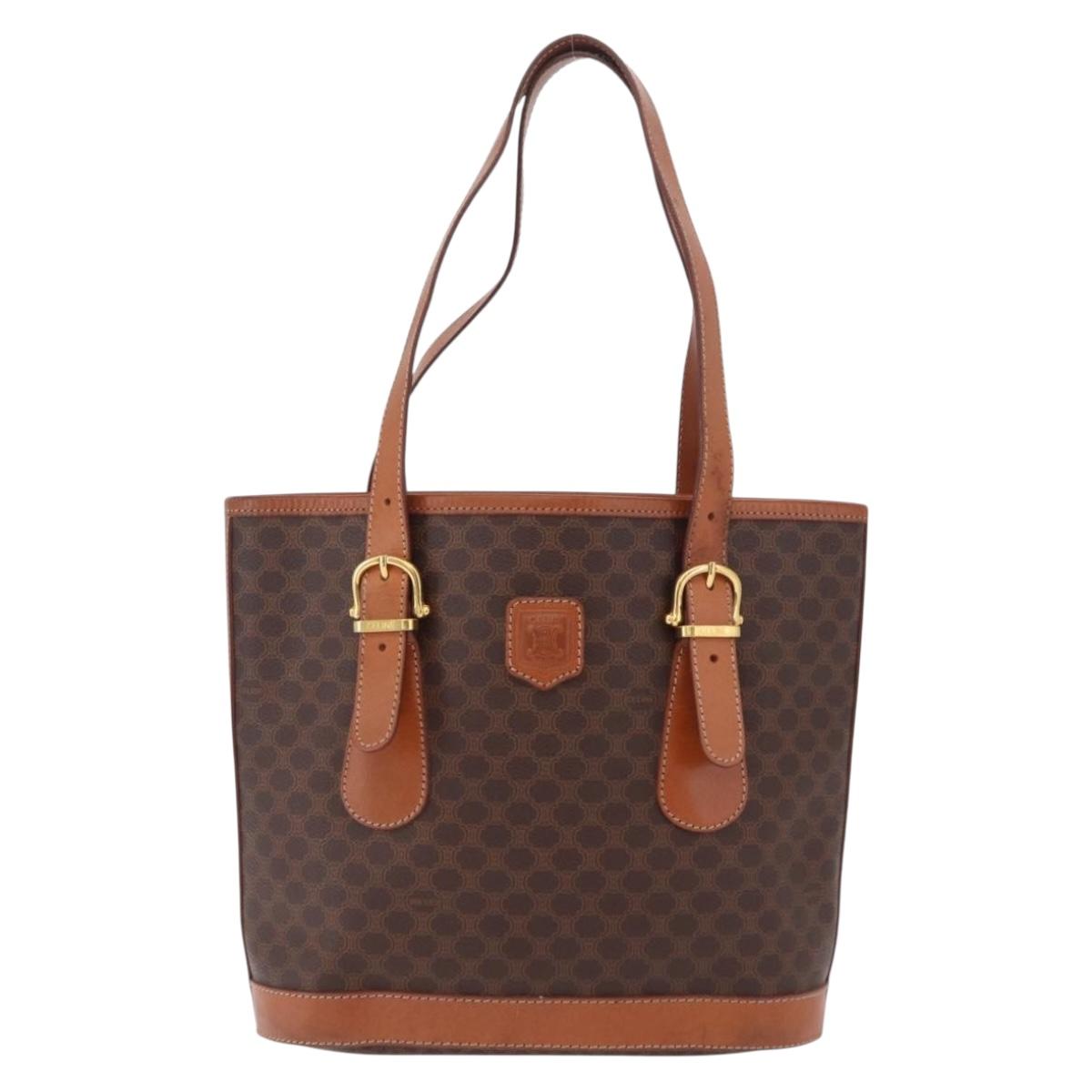CELINE Macadam Tote Bag PVC Brown Gold Tone Auth ka6459