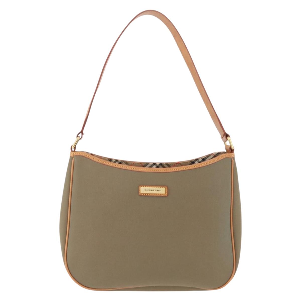 BURBERRY Shoulder Bag Canvas Beige Gold Tone Auth ka6461