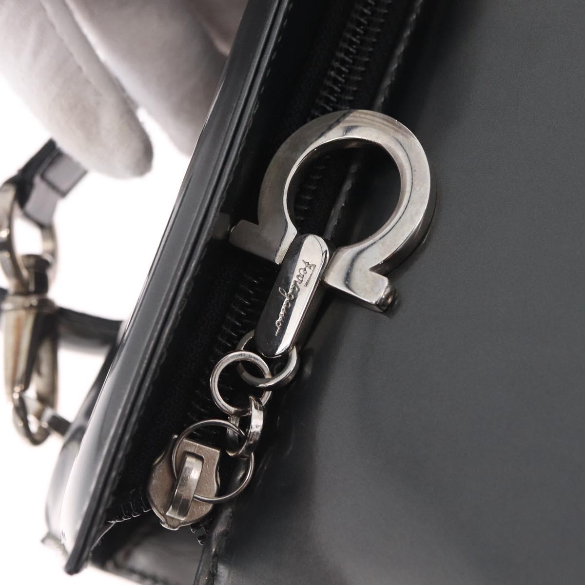 Salvatore Ferragamo Hand Bag Patent 2way Gray Silver Auth ka6464A