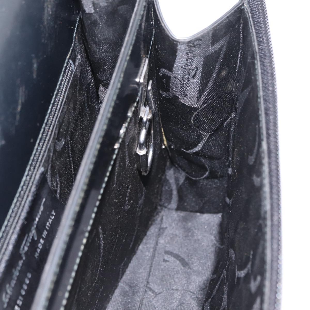 Salvatore Ferragamo Hand Bag Patent 2way Gray Silver Auth ka6464A