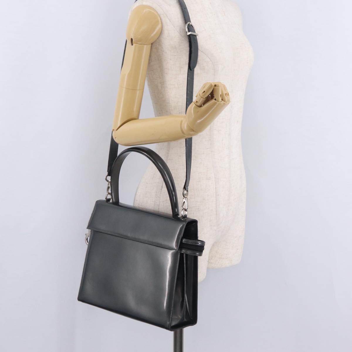 Salvatore Ferragamo Hand Bag Patent 2way Gray Silver Auth ka6464A