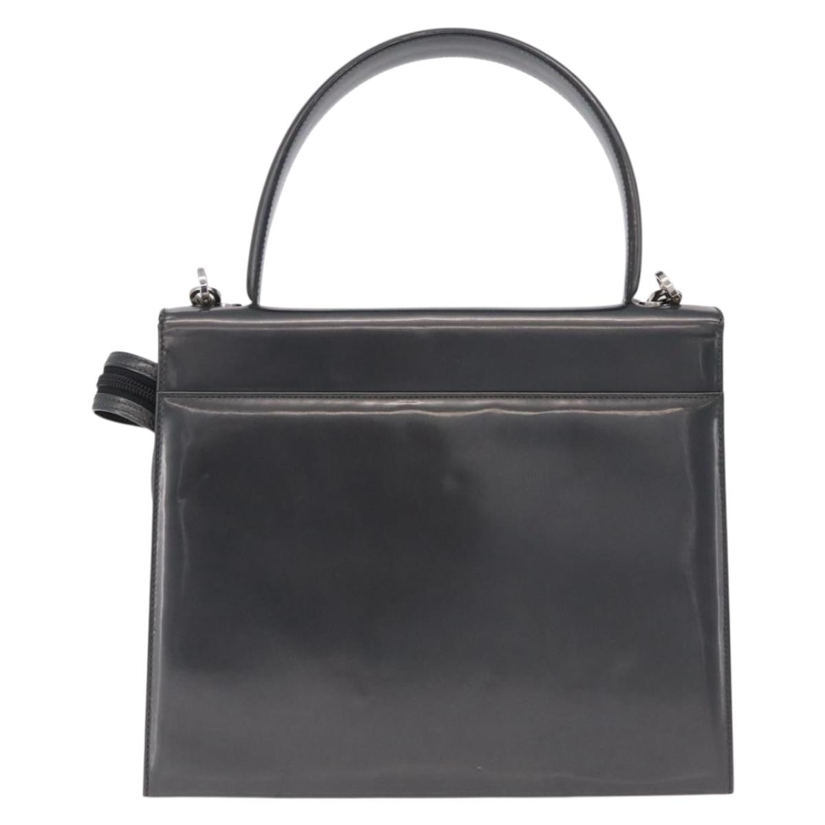 Salvatore Ferragamo Hand Bag Patent 2way Gray Silver Auth ka6464A