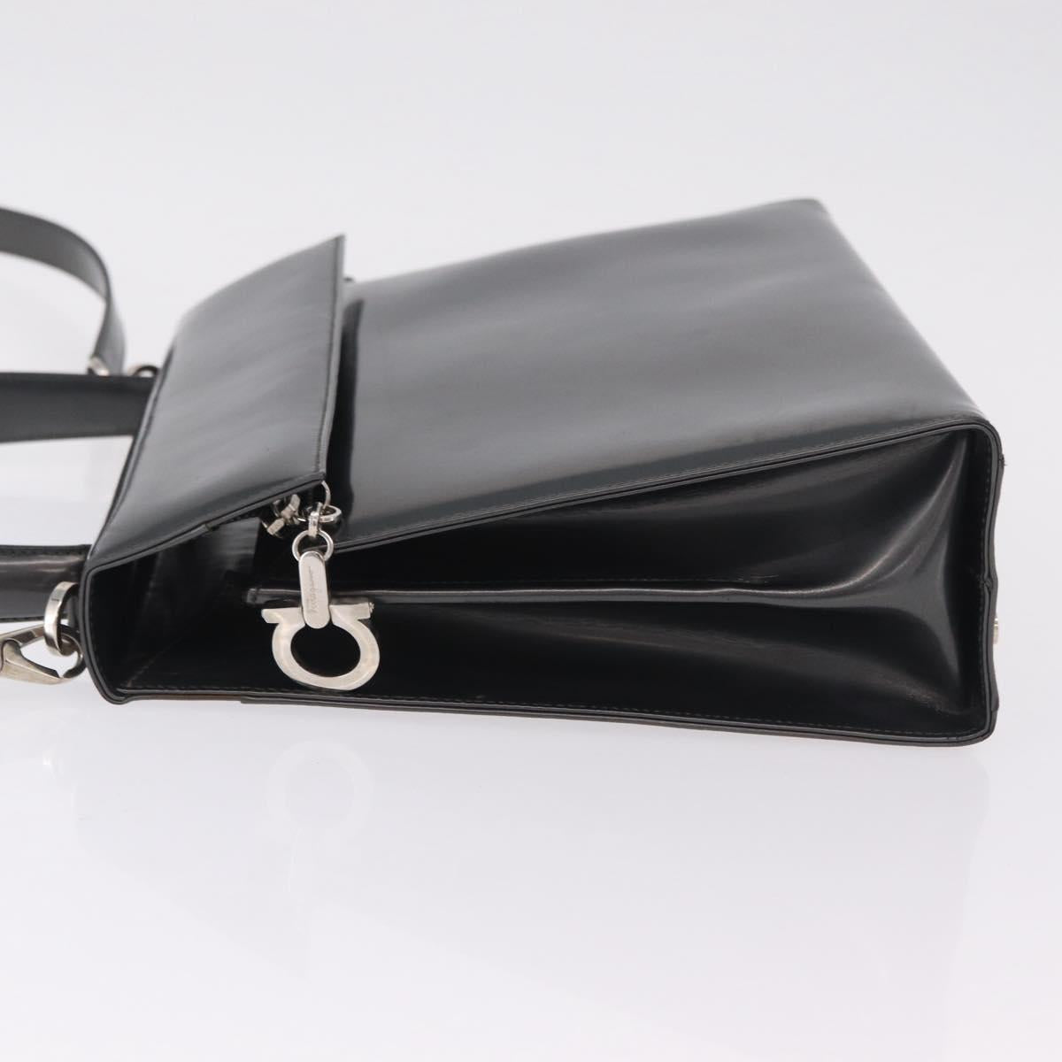 Salvatore Ferragamo Hand Bag Patent 2way Gray Silver Auth ka6464A