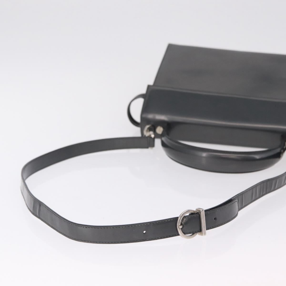 Salvatore Ferragamo Hand Bag Patent 2way Gray Silver Auth ka6464A