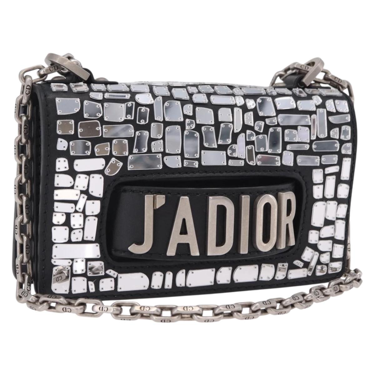 Christian Dior J'adior Chain Shoulder Bag Leather Black Silver Auth ka6468SAM