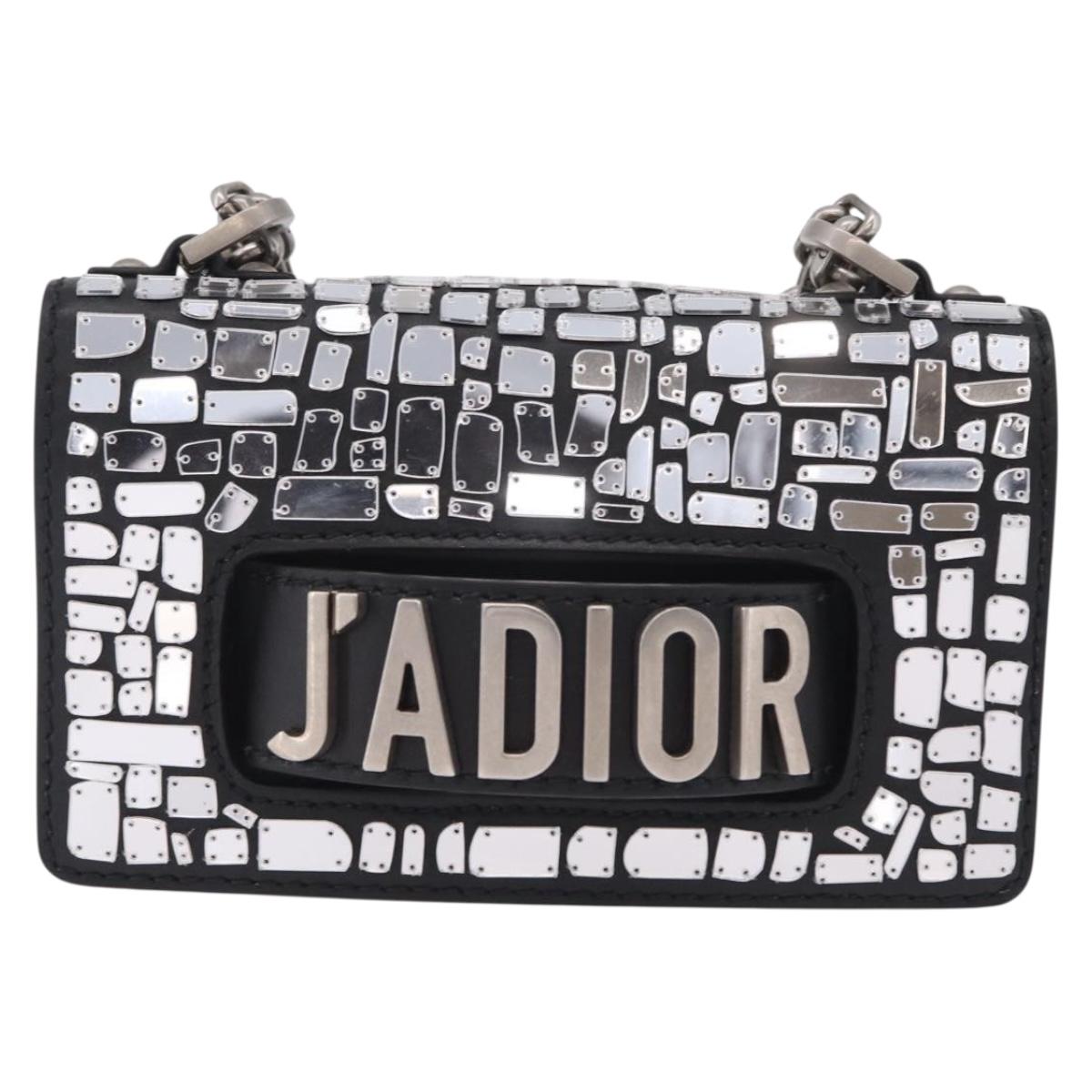 Christian Dior J'adior Chain Shoulder Bag Leather Black Silver Auth ka6468SAM