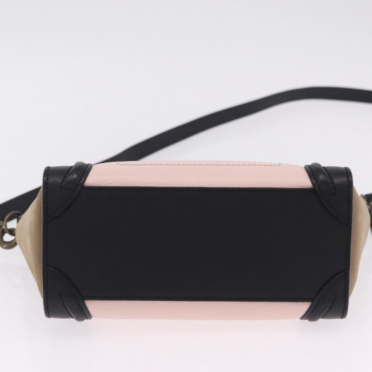 CELINE Luggage Nano Shopper Hand Bag Leather 2way Pink Gold Tone Auth ka6469V