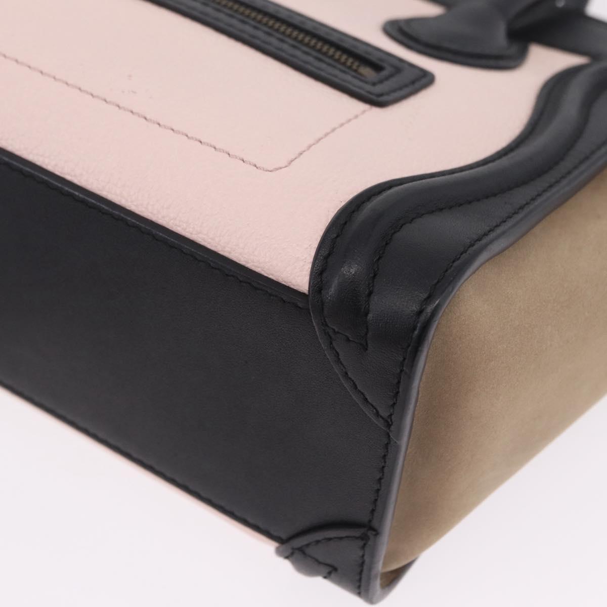 CELINE Luggage Nano Shopper Hand Bag Leather 2way Pink Gold Tone Auth ka6469V