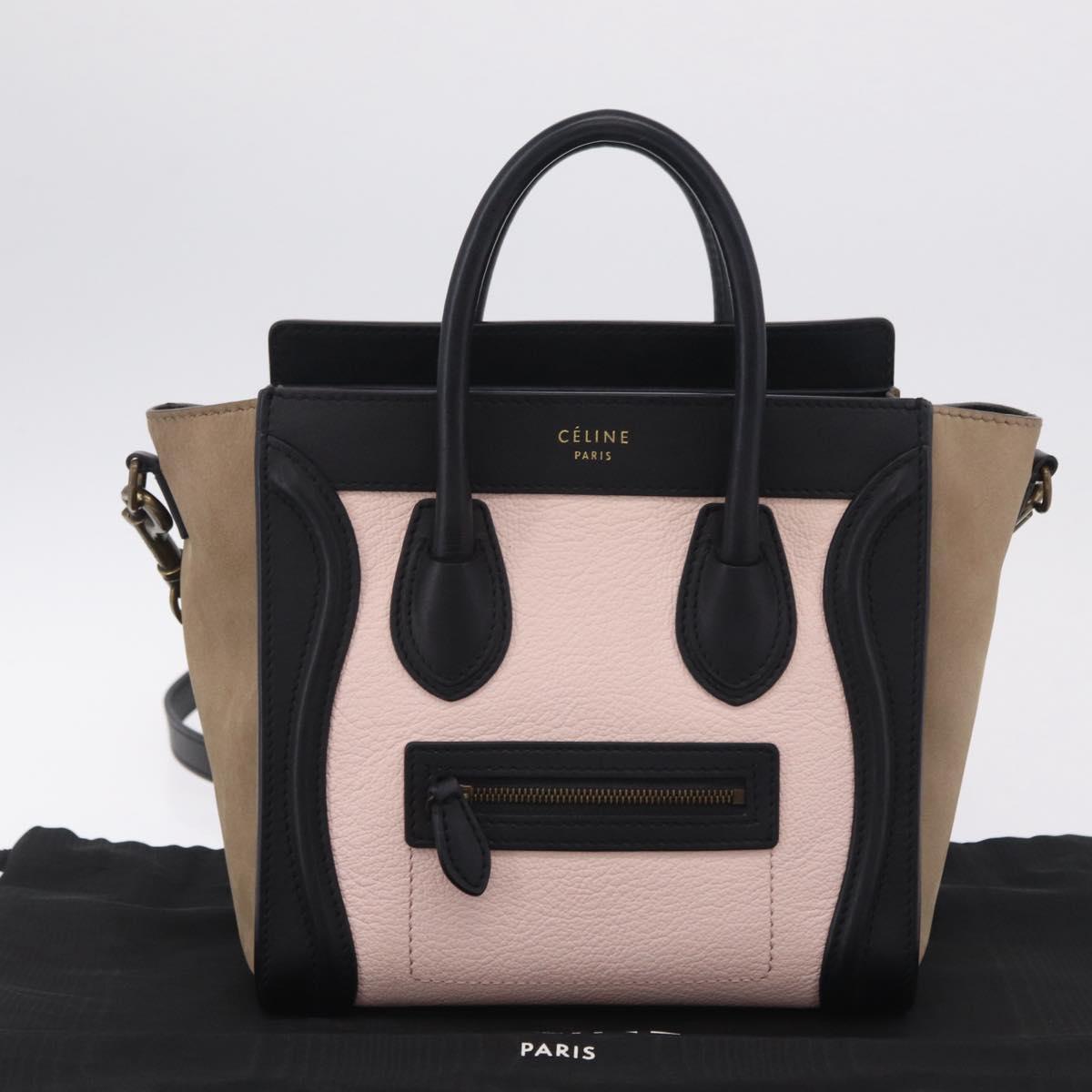 CELINE Luggage Nano Shopper Hand Bag Leather 2way Pink Gold Tone Auth ka6469V
