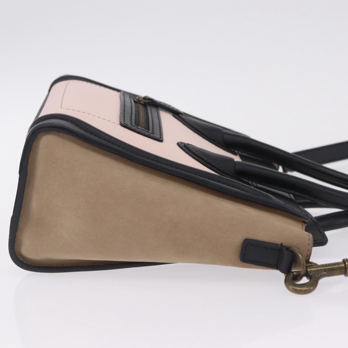 CELINE Luggage Nano Shopper Hand Bag Leather 2way Pink Gold Tone Auth ka6469V