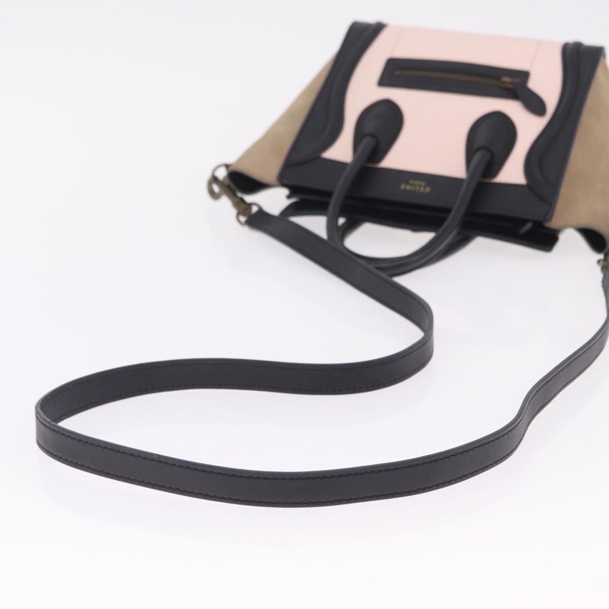 CELINE Luggage Nano Shopper Hand Bag Leather 2way Pink Gold Tone Auth ka6469V