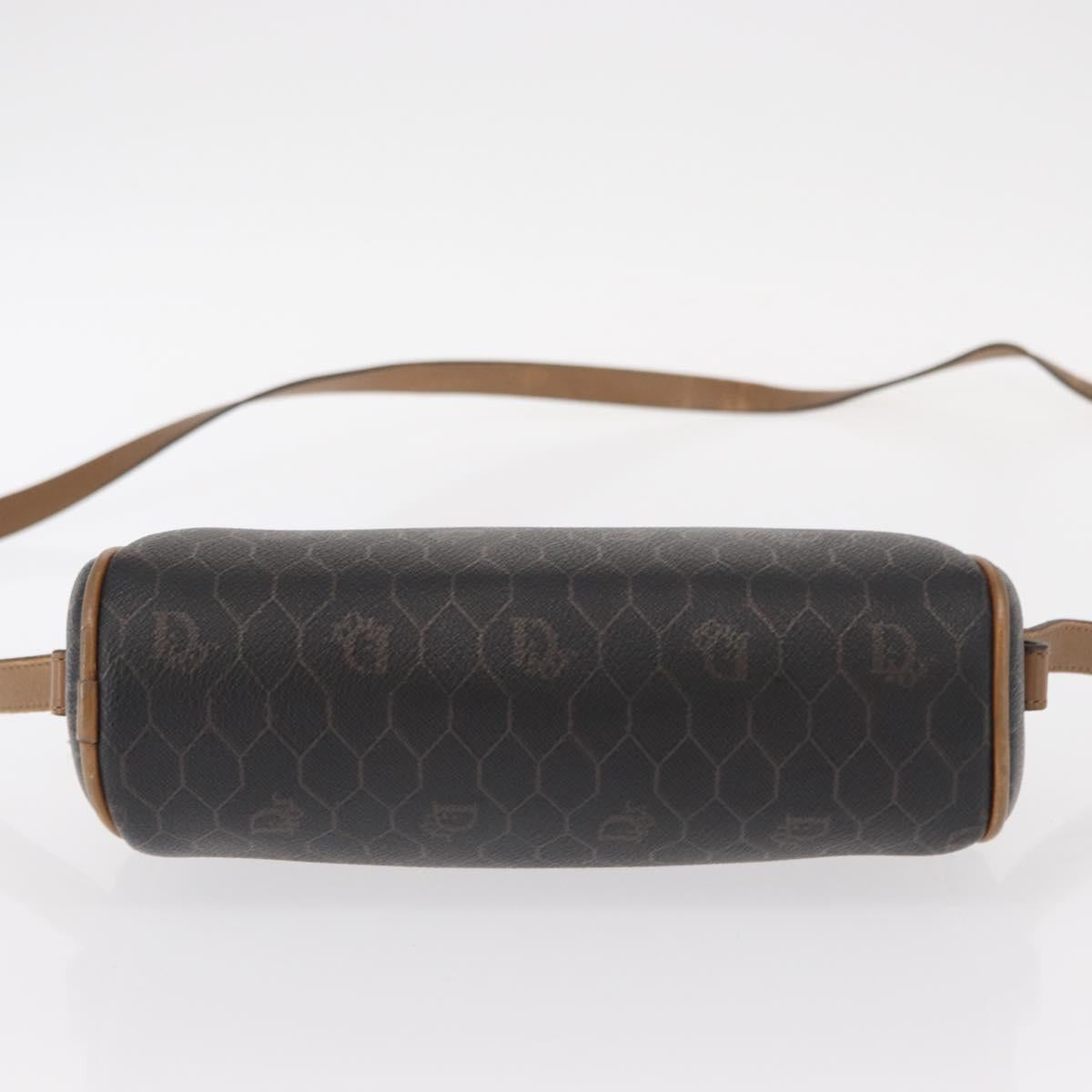 Christian Dior Honeycomb Canvas Shoulder Bag PVC Black Brown gold Auth ka647