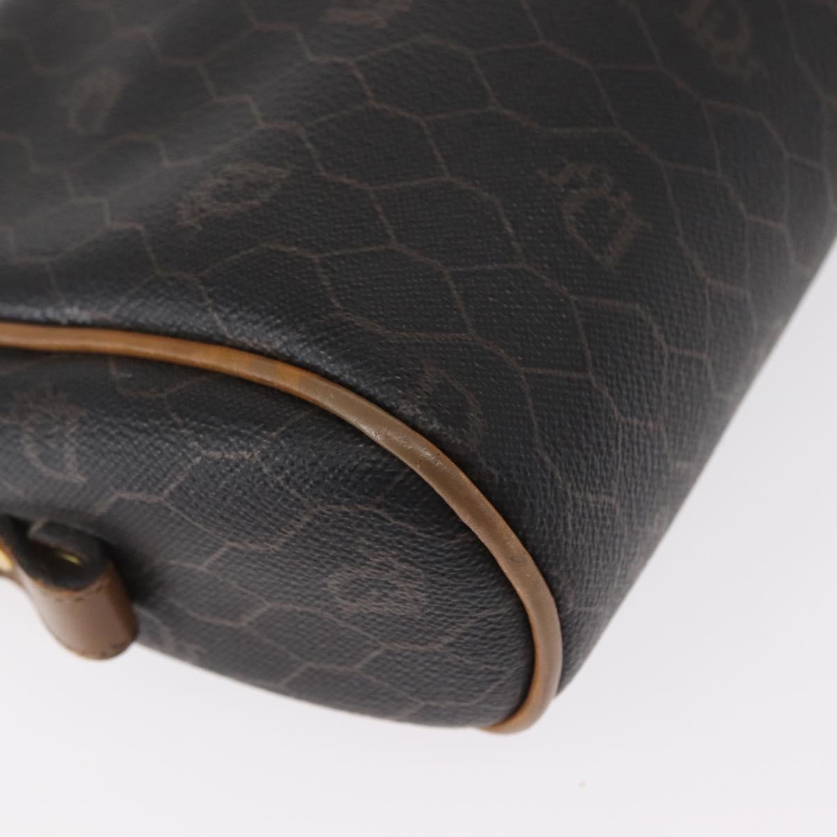 Christian Dior Honeycomb Canvas Shoulder Bag PVC Black Brown gold Auth ka647