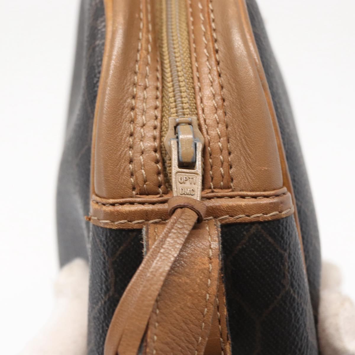 Christian Dior Honeycomb Canvas Shoulder Bag PVC Black Brown gold Auth ka647