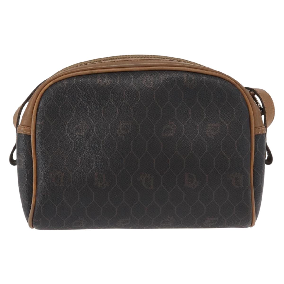 Christian Dior Honeycomb Canvas Shoulder Bag PVC Black Brown gold Auth ka647