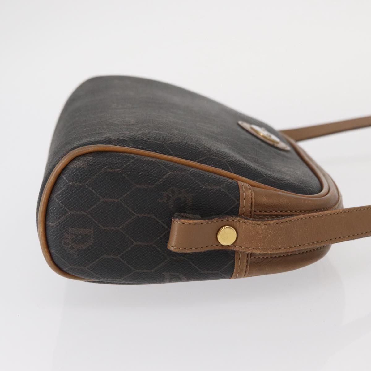 Christian Dior Honeycomb Canvas Shoulder Bag PVC Black Brown gold Auth ka647