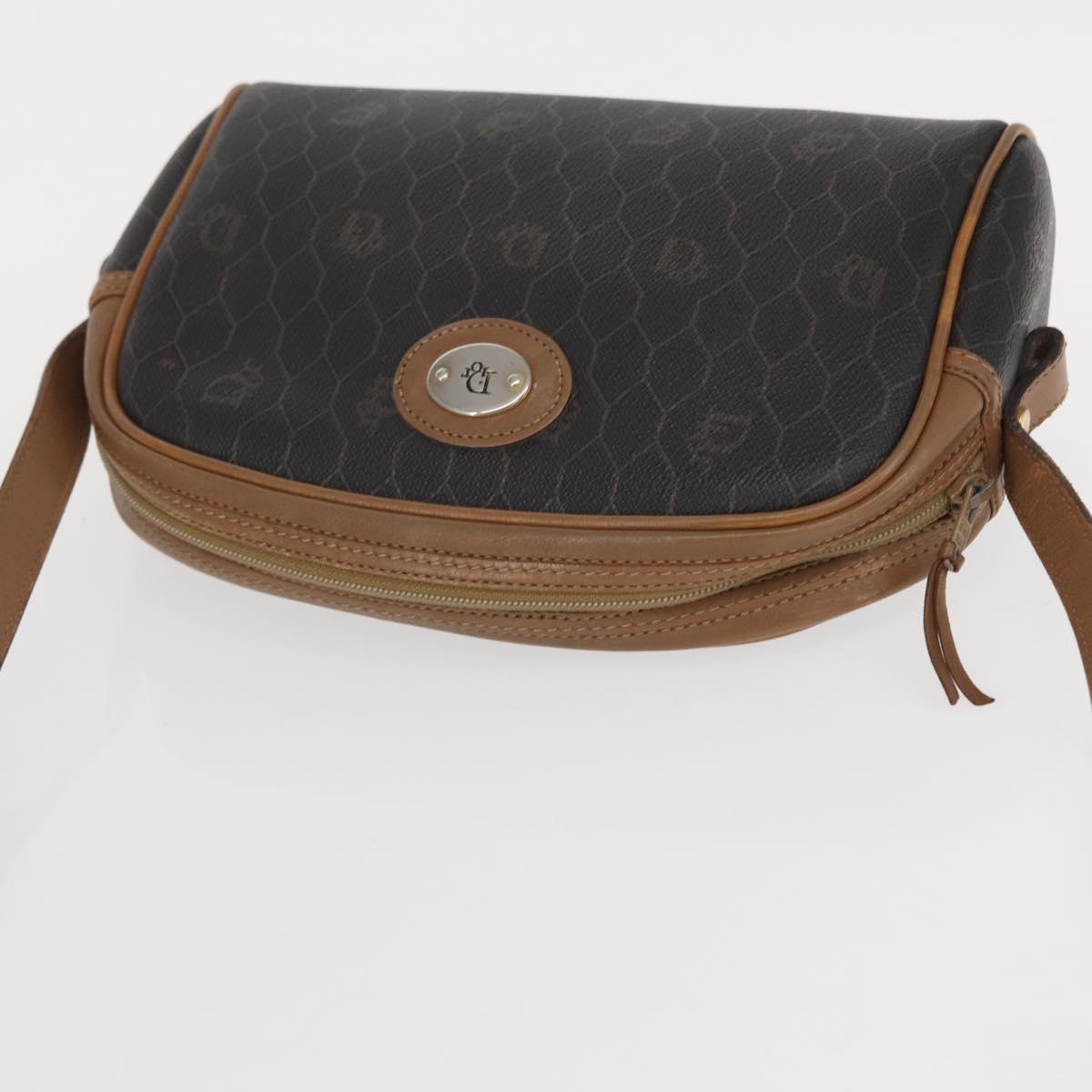 Christian Dior Honeycomb Canvas Shoulder Bag PVC Black Brown gold Auth ka647