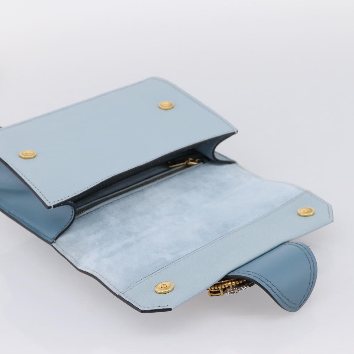 Miu Miu Madras Shoulder Bag Leather Light Blue Gold Tone Auth ka6472V