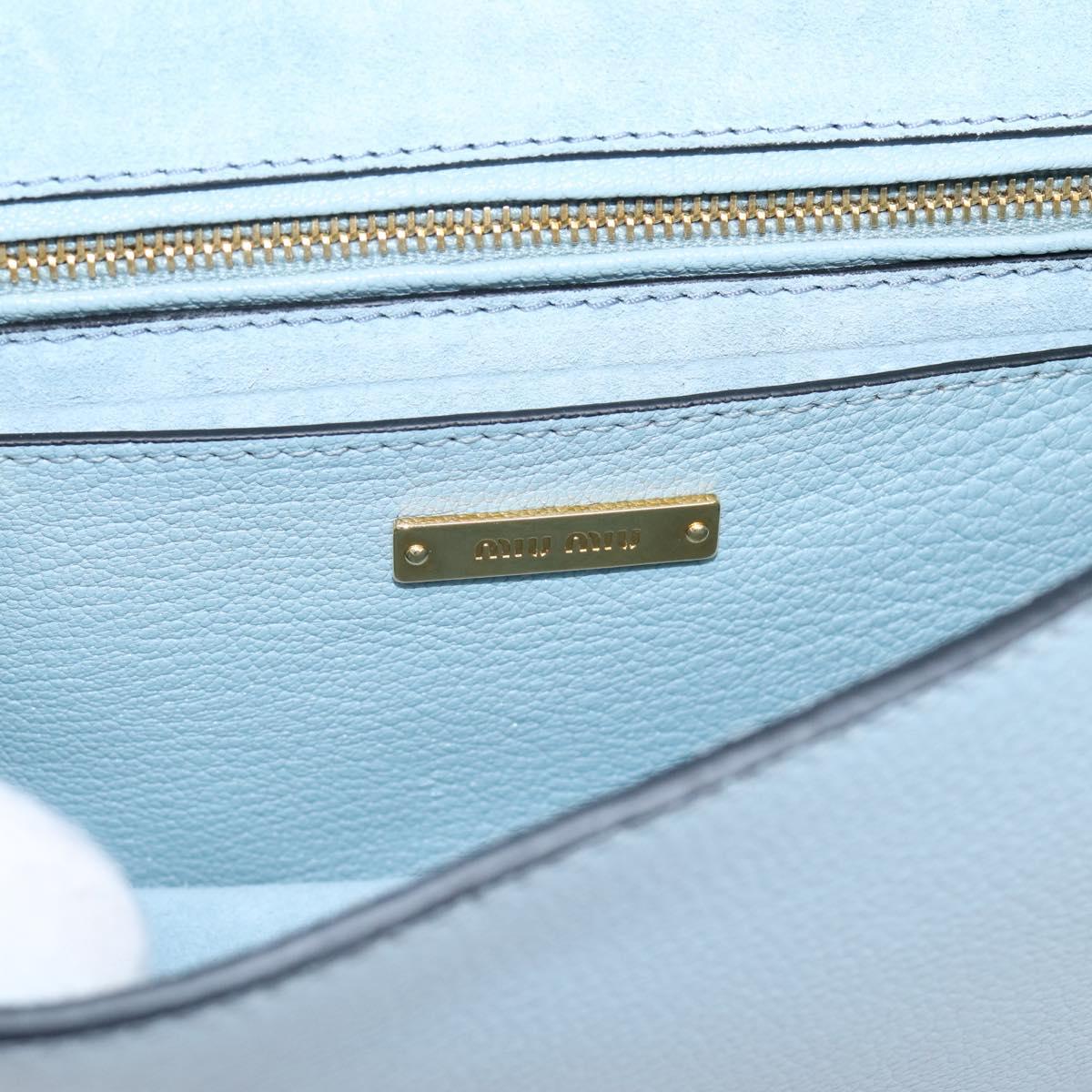 Miu Miu Madras Shoulder Bag Leather Light Blue Gold Tone Auth ka6472V