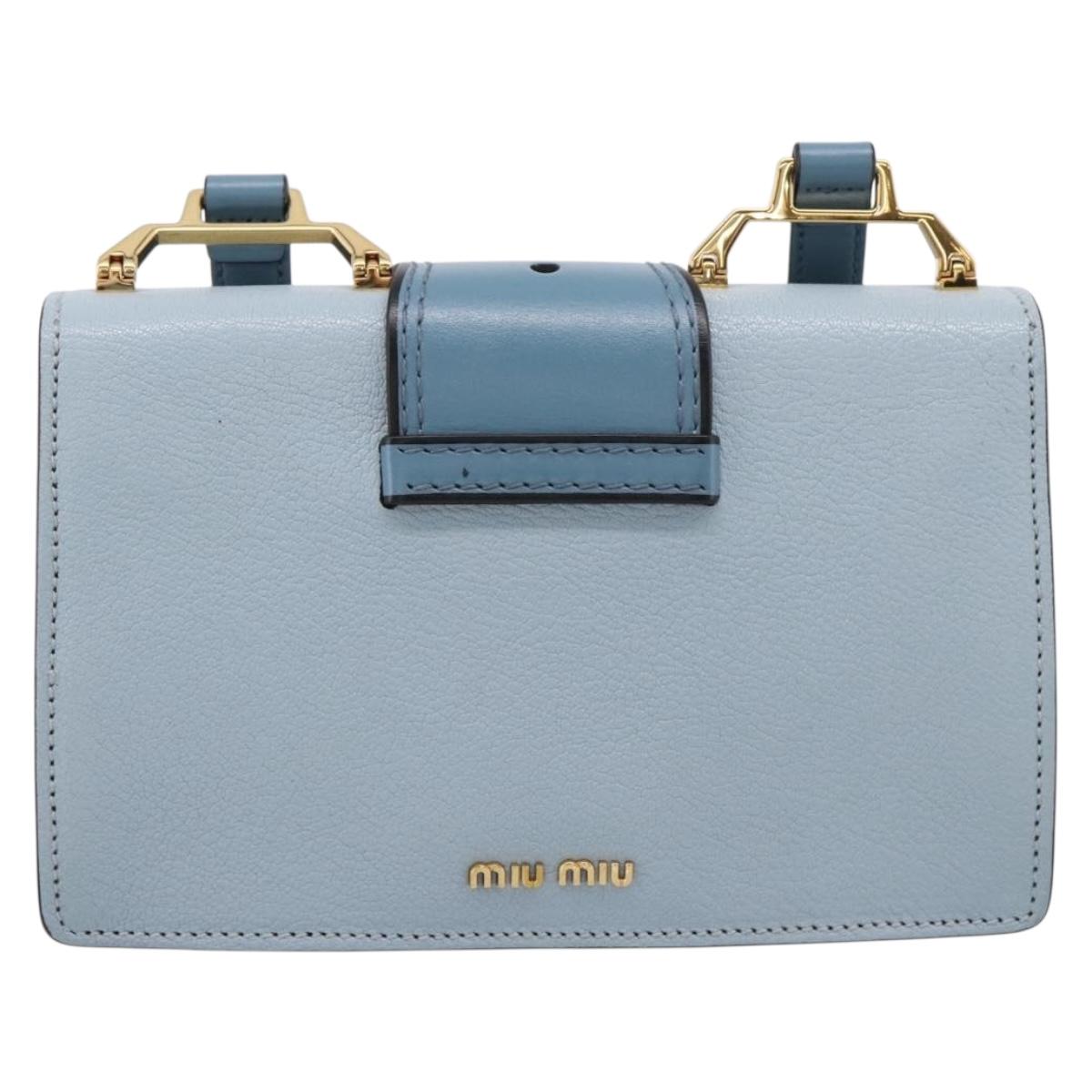 Miu Miu Madras Shoulder Bag Leather Light Blue Gold Tone Auth ka6472V