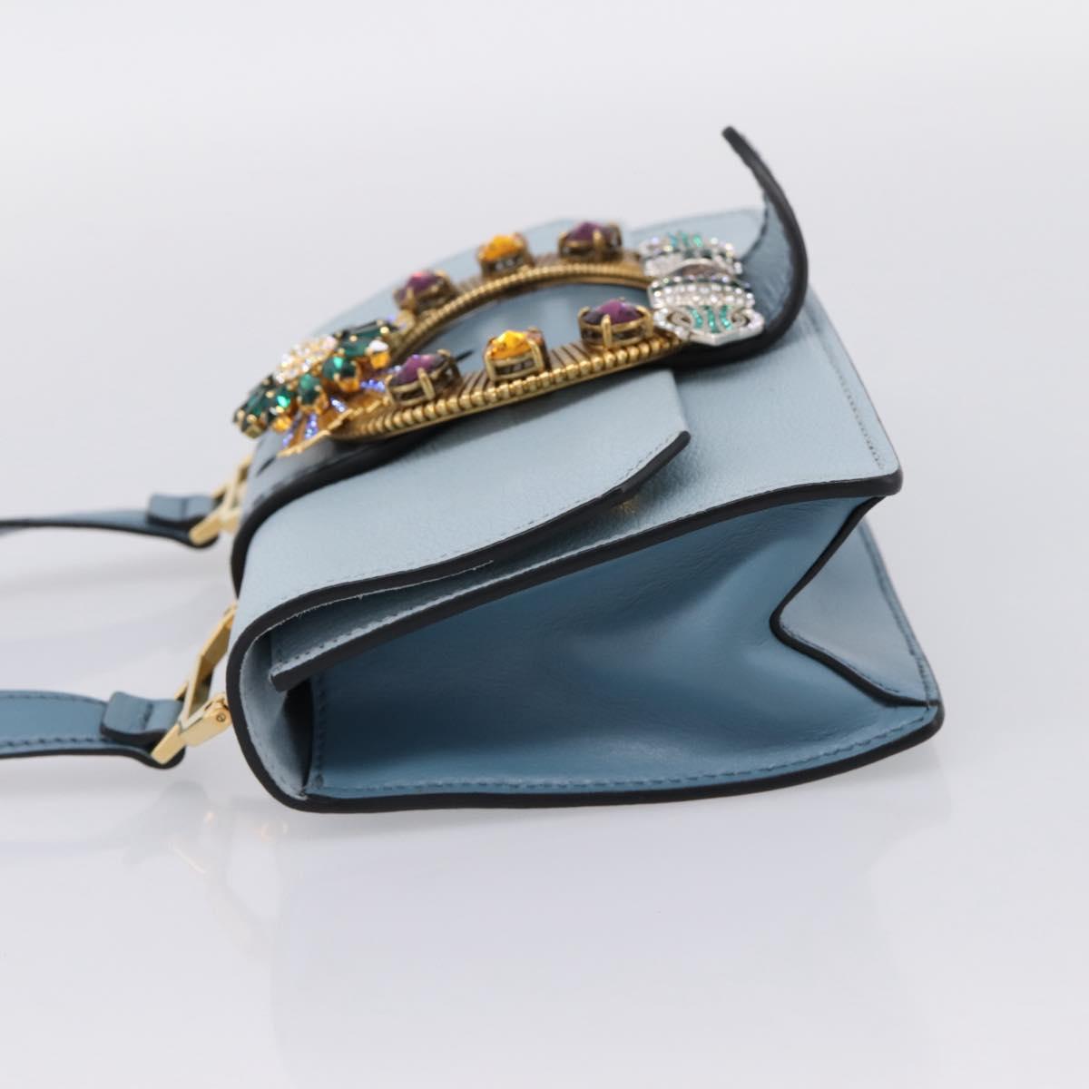 Miu Miu Madras Shoulder Bag Leather Light Blue Gold Tone Auth ka6472V