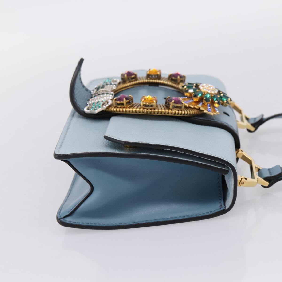Miu Miu Madras Shoulder Bag Leather Light Blue Gold Tone Auth ka6472V