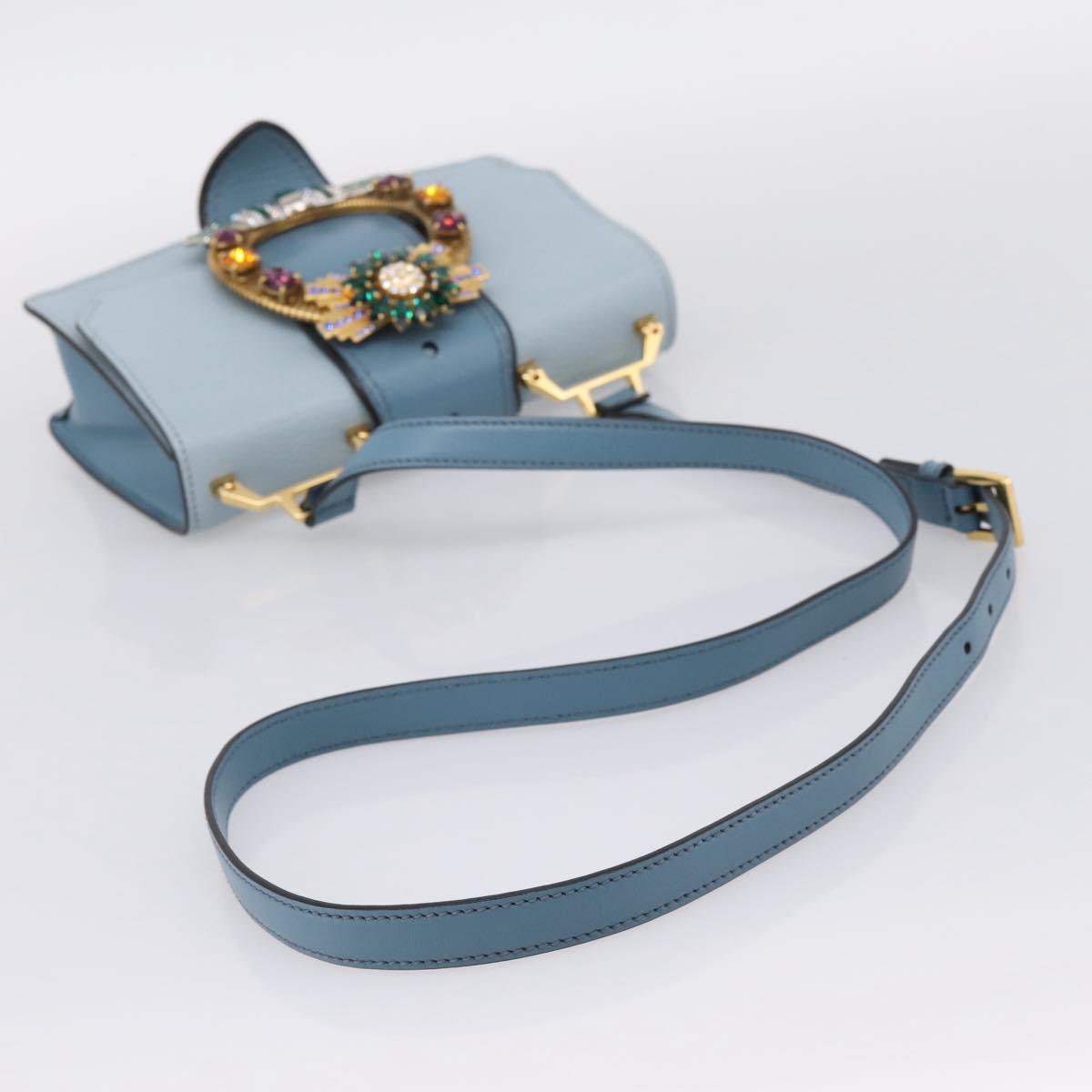 Miu Miu Madras Shoulder Bag Leather Light Blue Gold Tone Auth ka6472V