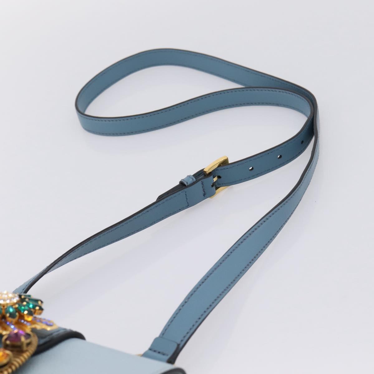 Miu Miu Madras Shoulder Bag Leather Light Blue Gold Tone Auth ka6472V