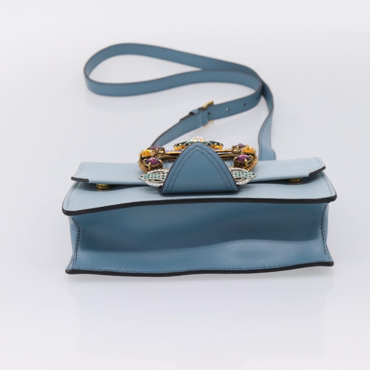 Miu Miu Madras Shoulder Bag Leather Light Blue Gold Tone Auth ka6472V